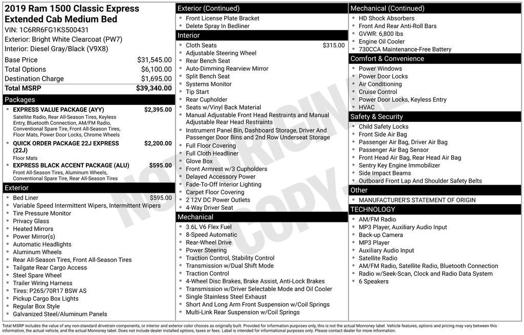 2019 RAM 1500 Classic Express Quad Cab 4x2 6'4" Box