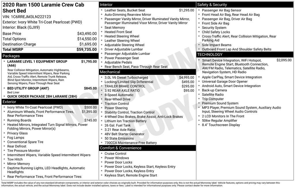 2020 RAM 1500 Laramie Crew Cab 4x2 5'7" Box