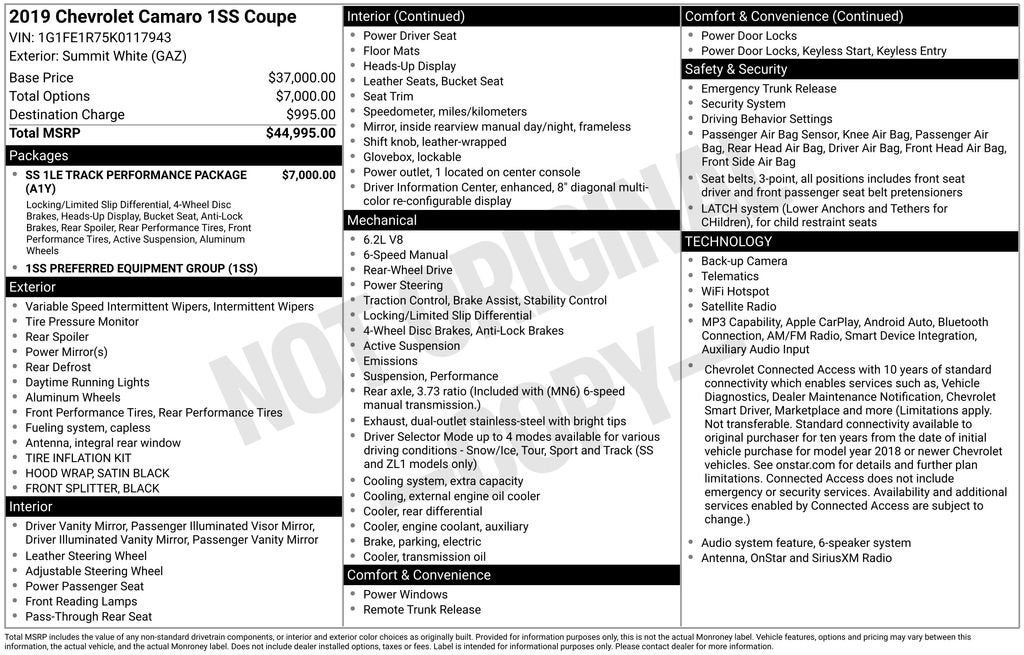 2019 Chevrolet Camaro 1SS
