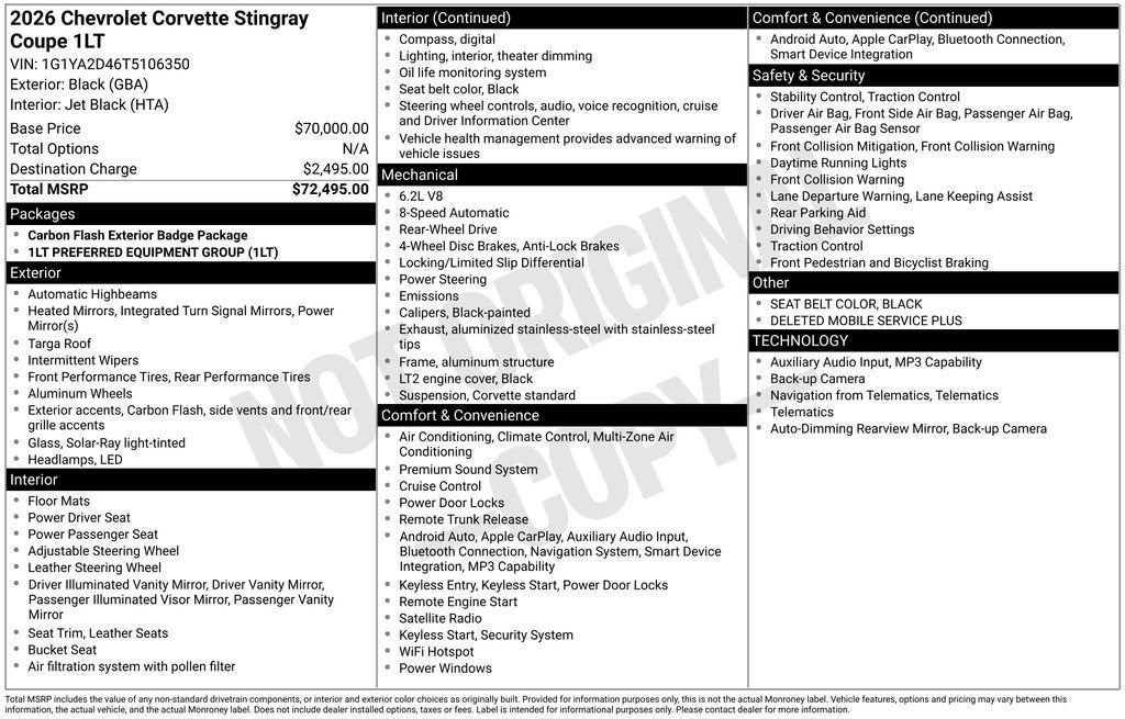2026 Chevrolet Corvette Stingray 1LT