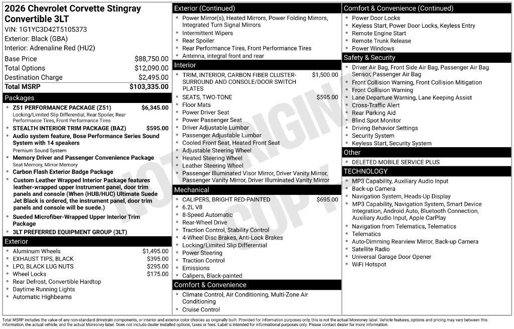 2026 Chevrolet Corvette Stingray 3LT