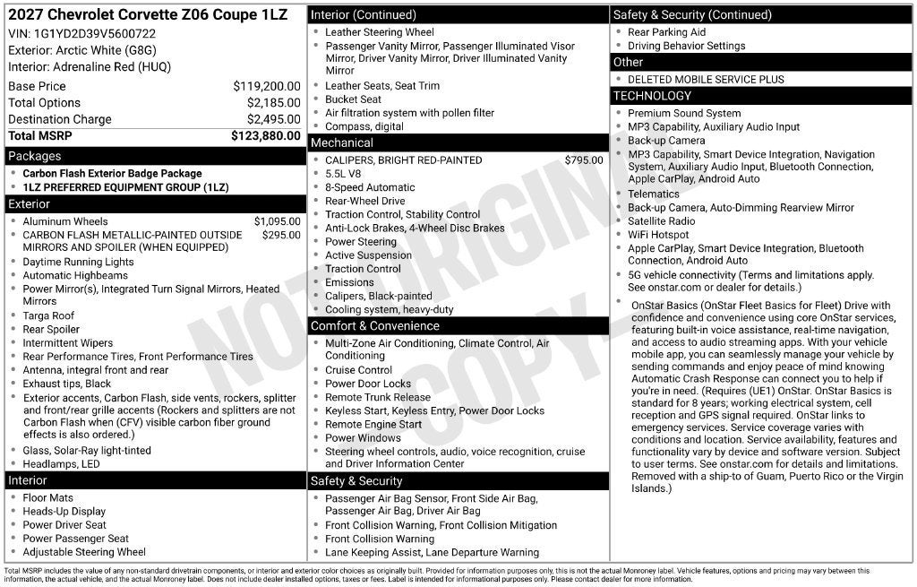 2027 Chevrolet Corvette Z06 1LZ