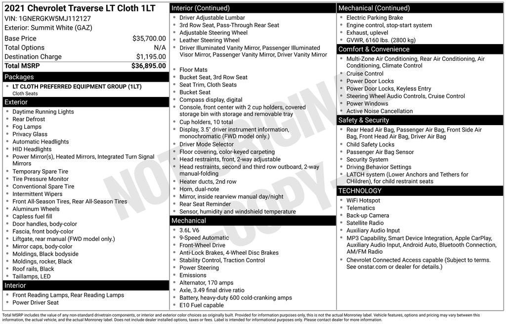 2021 Chevrolet Traverse LT Cloth