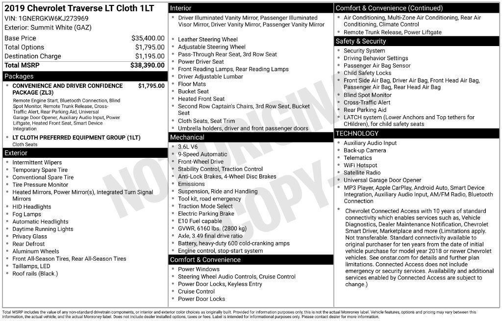 2019 Chevrolet Traverse LT Cloth