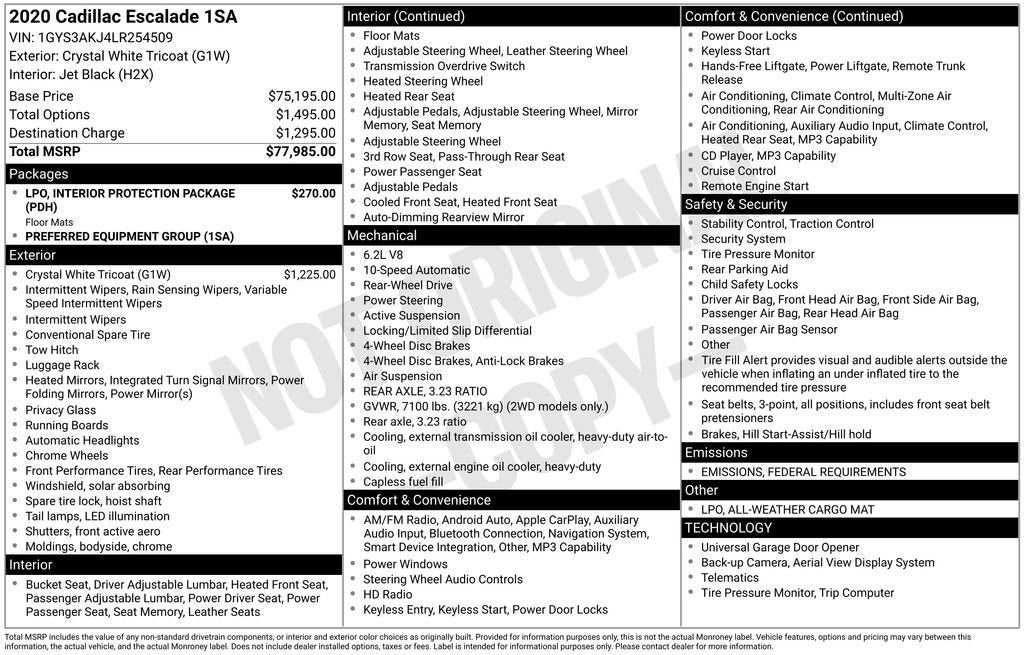 2020 Cadillac Escalade Escalade