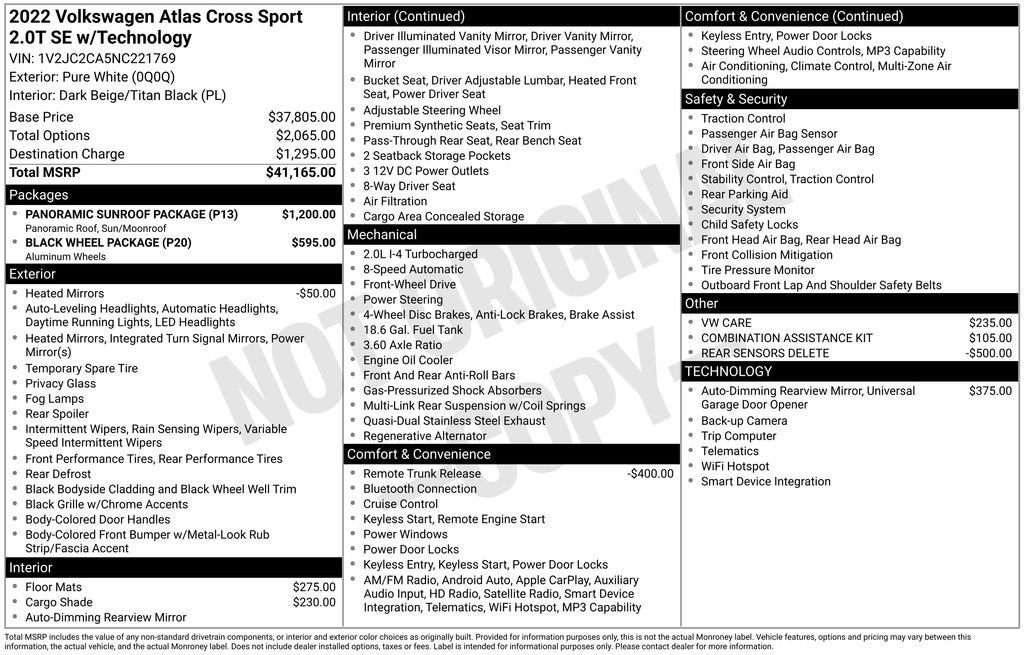 2022 Volkswagen Atlas Cross Sport 2.0T SE w/Technology
