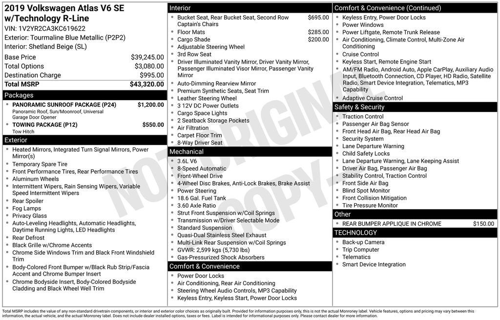 2019 Volkswagen Atlas 3.6L V6 SE w/Technology R-Line