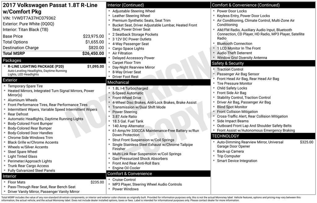 2017 Volkswagen Passat R-Line w/Comfort Pkg