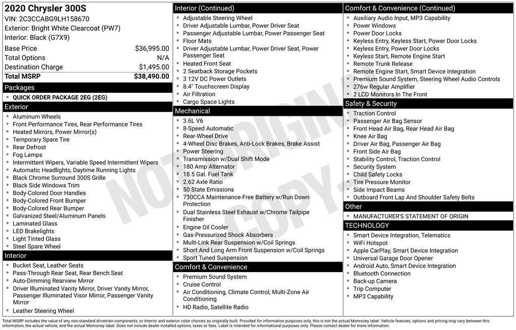 2020 Chrysler 300 300S