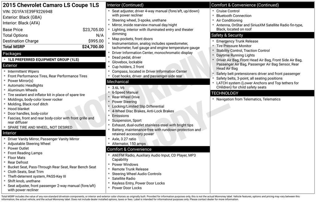 2015 Chevrolet Camaro LS