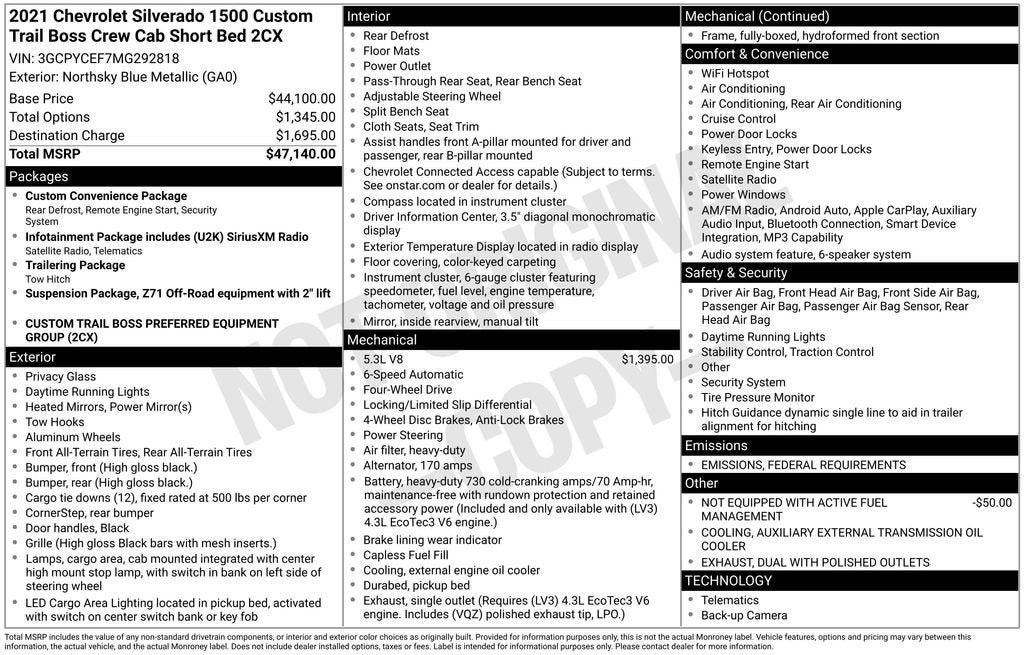 2021 Chevrolet Silverado 1500 Custom Trail Boss