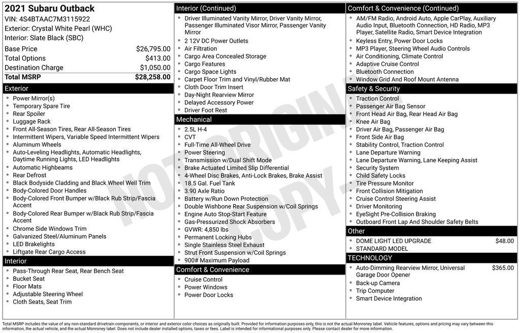 2021 Subaru Outback Base