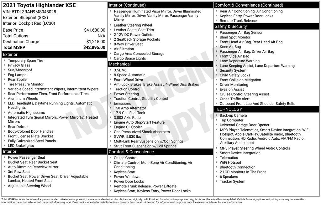 2021 Toyota Highlander XSE