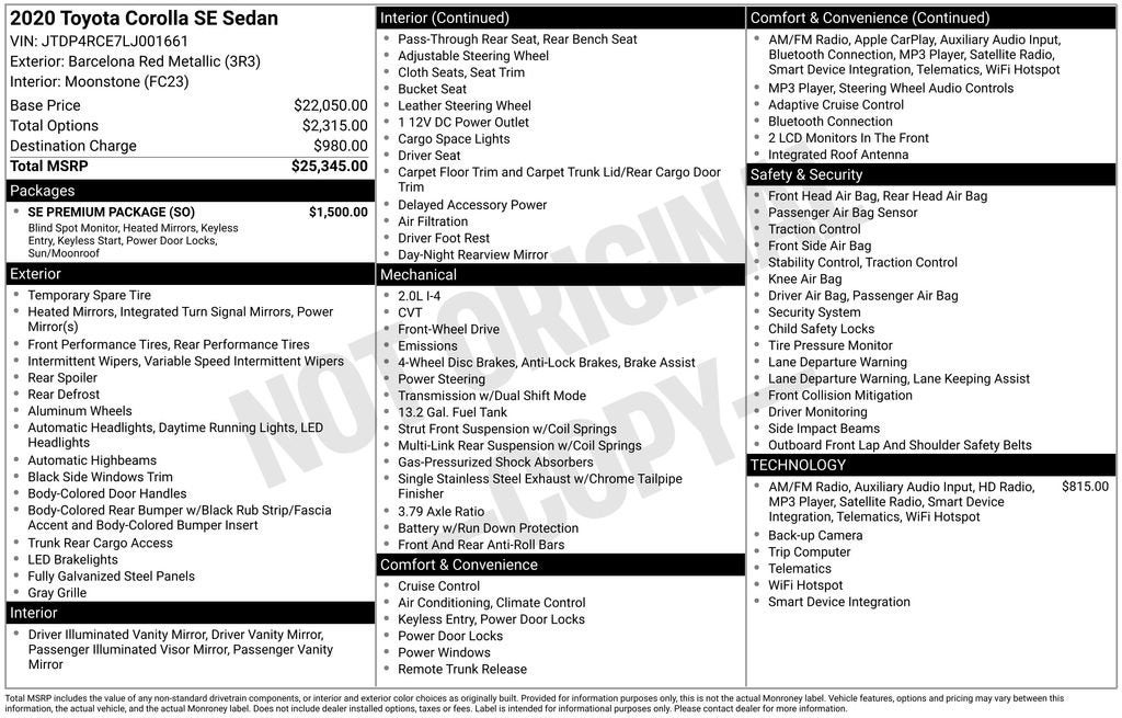 2020 Toyota Corolla SE