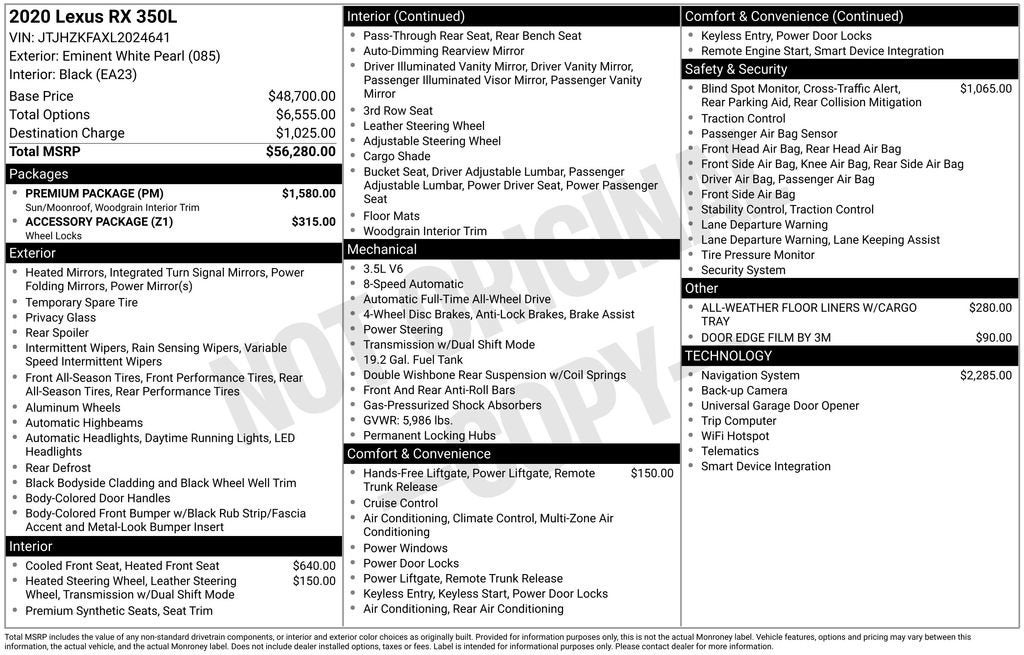 2020 Lexus RX RX 350L