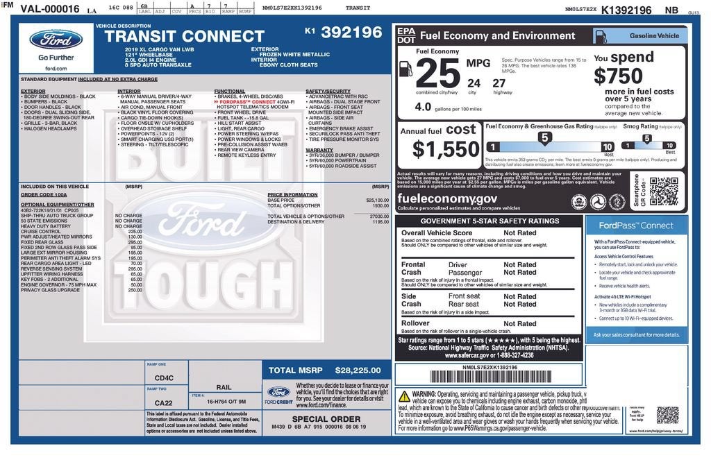 2019 Ford Transit Connect Van XL