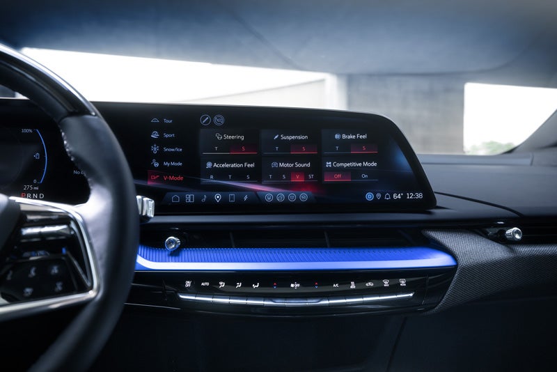 The 2026 OPTIQ-V Display Screen Displaying the V-Mode Settings | Bomnin Cadillac Homestead in Homestead FL